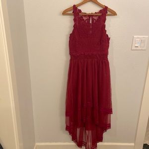 Burgundy high low dress with lace top